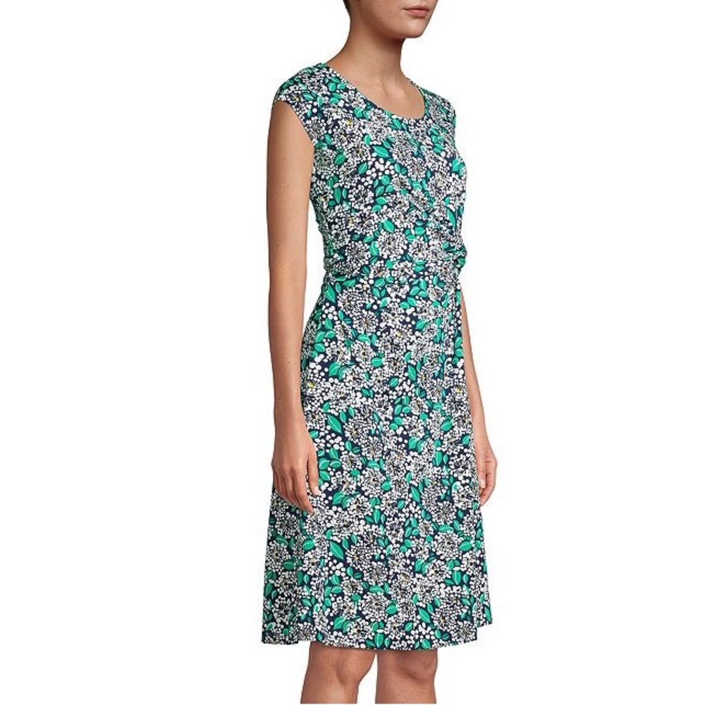 Lands End Fit Flare Dress Floral Cap Sleeve Pit to Pit 18” Size S 🚨